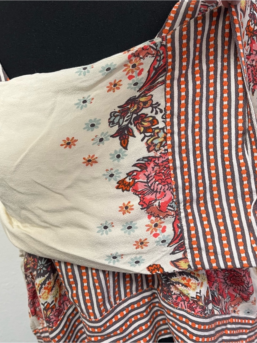 Free People Floral Cream and Brown Boho Long Sleeve Top - Picture 8 of 14